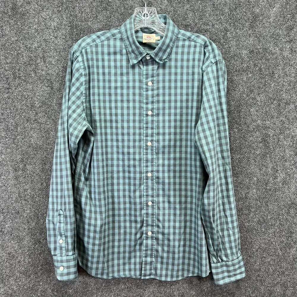 Faherty Brand Men's Supima Stretch LS Blue Teal Check Gingham Button Up Shirt M - Picture 6 of 15